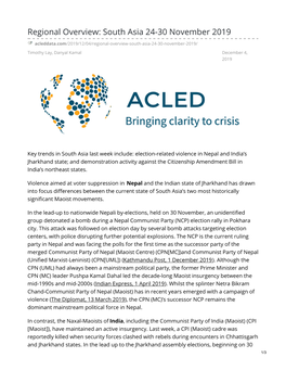 Regional Overview: South Asia 24-30 November 2019