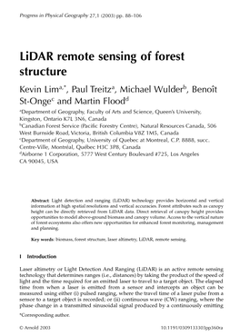 Lidar Remote Sensing of Forest Structure