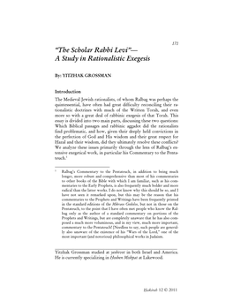 “The Scholar Rabbi Levi”— a Study in Rationalistic Exegesis