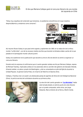El Día Que Mariana Callejas Ganó El Concurso Literario De Una Revista De Izquierda En Chile
