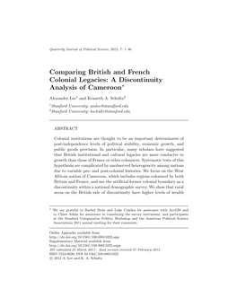 Comparing British and French Colonial Legacies: a Discontinuity Analysis of Cameroon∗