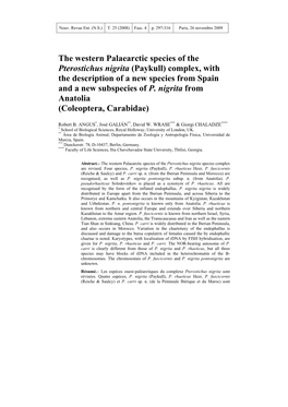 The Western Palaearctic Species of the Pterostichus Nigrita (Paykull) Complex, with the Description of a New Species from Spain and a New Subspecies of P