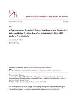 A Comparison of Arkansas's Current Law Concerning Succession, Wills, and Other Donative Transfers with Article II of the 1990 Uniform Probate Code