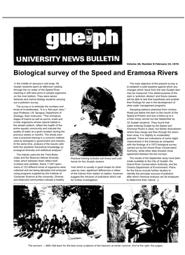 Biological Survey of the Speed and Eramosa Rivers