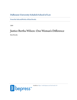 Justice Bertha Wilson: One Woman's Difference Kim Brooks