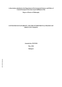 A Dissertation Submitted to the Department of Environmental Sciences and Policy of Central European University in Part Fulfilment of The