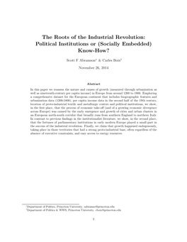 The Roots of the Industrial Revolution: Political Institutions Or (Socially Embedded) Know-How?