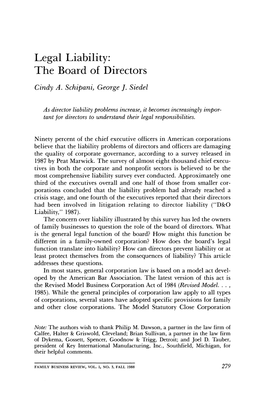 Legal Liability: the Board of Directors Cindy A