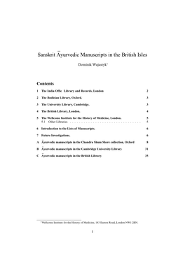 Sanskrit ¯Ayurvedic Manuscripts in the British Isles