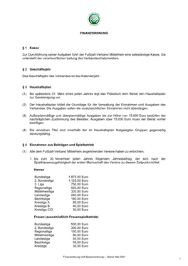 Finanzordnung Und Spesenordnung (Stand: Mai 2021)