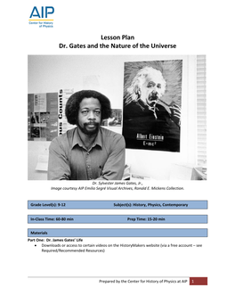 Lesson Plan Dr. Gates and the Nature of the Universe