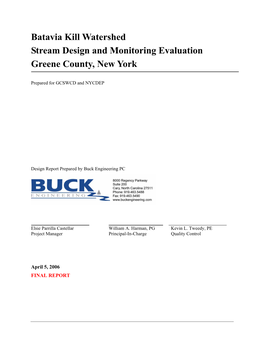 Batavia Kill Watershed Stream Design and Monitoring Evaluation Greene County, New York