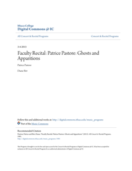 Faculty Recital: Patrice Pastore: Ghosts and Apparitions Patrice Pastore
