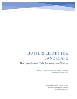 BUTTERFLIES in the LANDSCAPE Host Specialization, Niche Partitioning and Mimicry