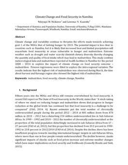 Climate Change and Food Security in Namibia Ndeyapo M