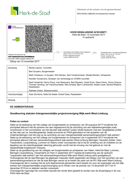 Goedkeuring Statuten Intergemeentelijke Projectvereniging Wijk-Werk West-Limburg