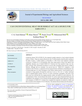 Journal of Experimental Biology and Agricultural Sciences CAN