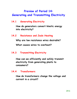 Preview of Period 14: Generating and Transmitting Electricity