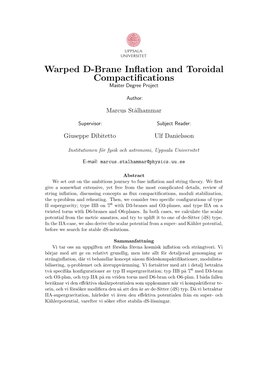 Warped D-Brane Inflation and Toroidal Compactifications
