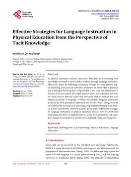 Effective Strategies for Language Instruction in Physical Education from the Perspective of Tacit Knowledge