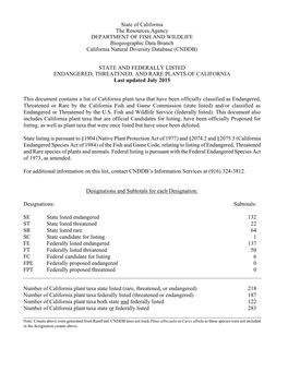 State List of Endangered Plants