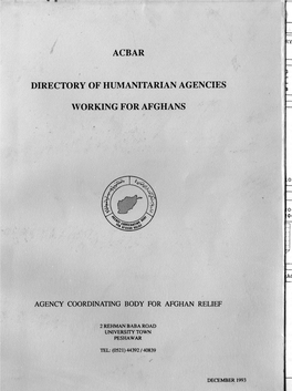 Directory of Humanitarian Agencies Working for Afghans