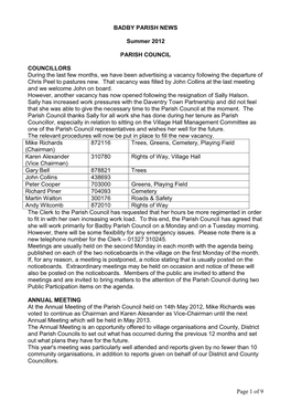 Of 9 BADBY PARISH NEWS Summer 2012 PARISH