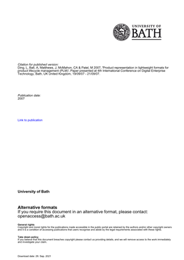 PLM)', Paper Presented at 4Th International Conference on Digital Enterprise Technology, Bath, UK United Kingdom, 19/09/07 - 21/09/07