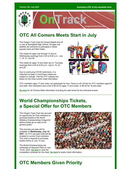 OTC All Comers Meets Start in July World