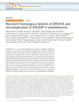 Recurrent Homozygous Deletion of DROSHA and Microduplication of PDE4DIP in Pineoblastoma