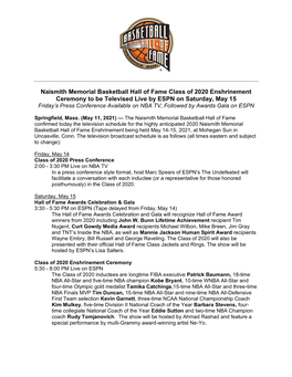 Naismith Memorial Basketball Hall of Fame Class of 2020