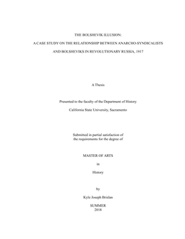 A Case Study on the Relationship Between Anarcho-Syndicalists and Bolsheviks in Revolutionary Russia, 19