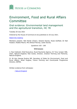 Environment, Food and Rural Affairs Committee Oral Evidence: Environmental Land Management and the Agricultural Transition, HC 78