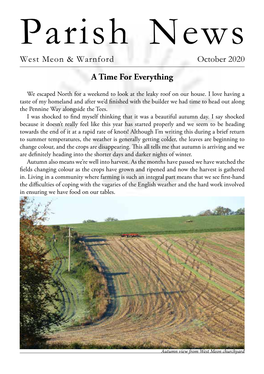 Parish News West Meon & Warnford October 2020 a Time for Everything