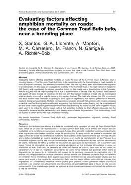 Evaluating Factors Affecting Amphibian Mortality on Roads: the Case of the Common Toad Bufo Bufo, Near a Breeding Place X