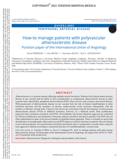 How to Manage Patients with Polyvascular Atherosclerotic Disease Position Paper of the International Union of Angiology