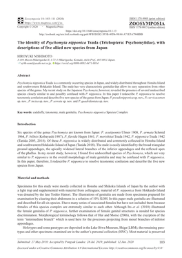 The Identity of Psychomyia Nipponica Tsuda (Trichoptera: Psychomyiidae), with Descriptions of Five Allied New Species from Japan