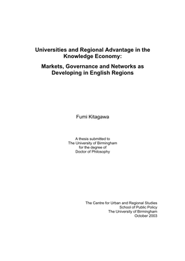 Markets, Governance and Networks As Developing in English Regions