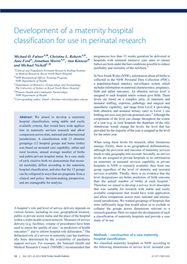 Development of a Maternity Hospital Classification for Use in Perinatal Research