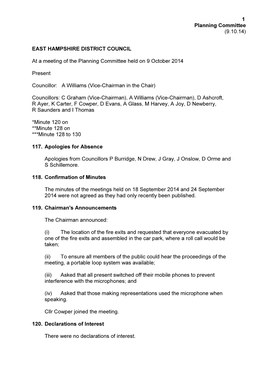 1 Planning Committee (9.10.14) EAST HAMPSHIRE DISTRICT COUNCIL