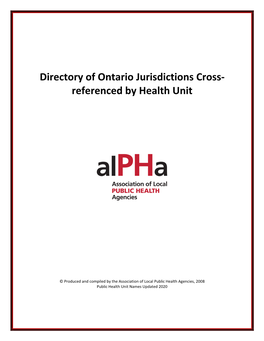 Directory of Ontario Jurisdictions Cross-Referenced by Health Unit