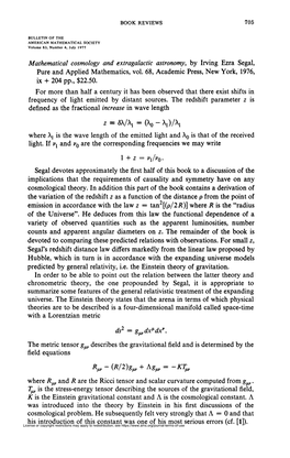 Mathematical Cosmology and Extragalactic Astronomy, by Irving Ezra Segal, Pure and Applied Mathematics, Vol