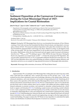 Sediment Deposition at the Caernarvon Crevasse During the Great Mississippi Flood of 1927: Implications for Coastal Restoration