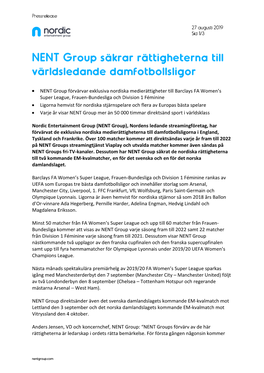 • NENT Group Förvärvar Exklusiva Nordiska Medierättigheter Till