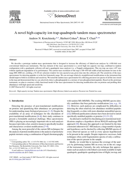 A Novel High-Capacity Ion Trap-Quadrupole Tandem Mass Spectrometer Andrew N
