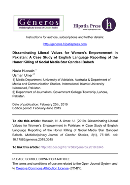 Role of English Press in Dissemination of Liberal Values for Women
