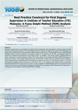 Best Practice Construct for First Degree Supervision in Institute of Teacher Education (ITE) Malaysia: a Fuzzy Delphi Method