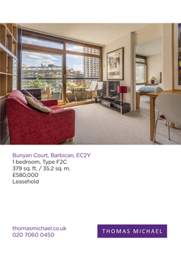 Bunyan Court, Barbican, EC2Y 1 Bedroom, Type F2C 379 Sq. Ft