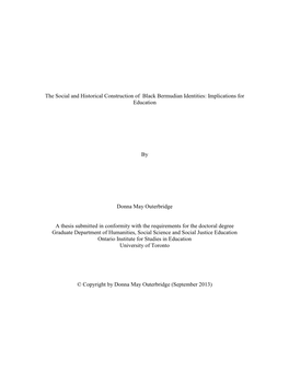 The Social and Historical Construction of Black Bermudian Identities: Implications for Education