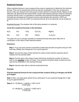 Empirical Formula Worksheet